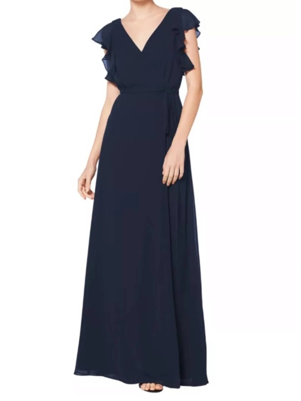 Bill Levkoff Navy Ruffle Sleeve Wrap Maxi Dress